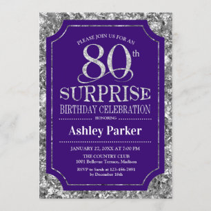 Invitation Surprise 80e fête d'anniversaire - Silver Purple