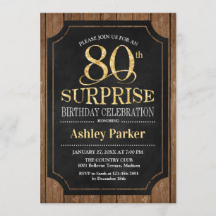 Invitation Surprise 80e fête d'anniversaire - Wood Gold