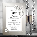 Invitation Surprise 80th Silver Geometric Birthday Party<br><div class="desc">Organize and invite your friends and loved ones to your surprise 80th birthday party with this stylish silver hexagonal geometric birthday party invitation.</div>