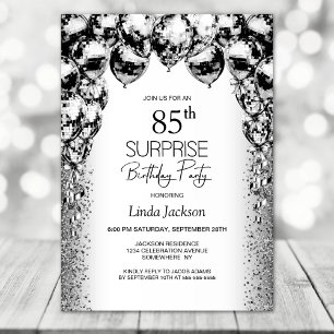 Invitation Surprise 85e anniversaire Black White Balloons Par