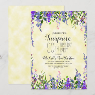 Invitation surprise 90 ans aquarelle lavande jaune
