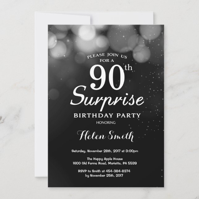 Invitation surprise 90 ans avec paillettes argenté (Devant)
