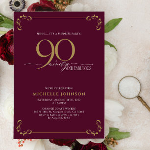 Invitation Surprise 90 & Fabuleux Anniversaire Bourgogne & Or