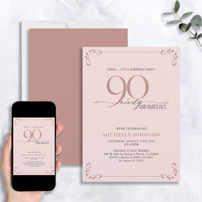 Invitation Surprise 90 & Fabuleux Blush Rose & Noir Anniversa (Créateur téléchargé)