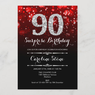 Invitation Surprise 90e anniversaire - Argent rouge noir