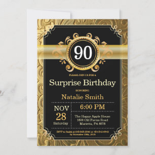 Invitation surprise 90e anniversaire Black and Gol