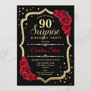 Invitation Surprise 90e anniversaire - Black Gold Red Invitat
