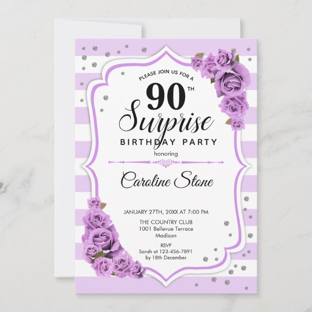 Invitation Surprise 90e anniversaire - Blanc pourpre (Devant)