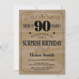 Invitation Surprise 90e Anniversaire Bois Rustique