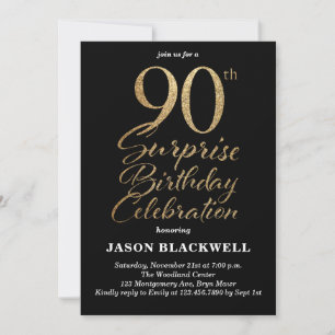Invitation Surprise 90e anniversaire Célébration Black & Gold