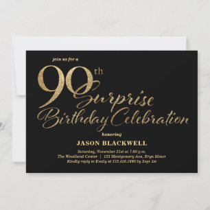 Invitation Surprise 90e anniversaire Célébration Black & Gold