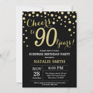 Invitation Surprise 90e anniversaire Diamant noir et or