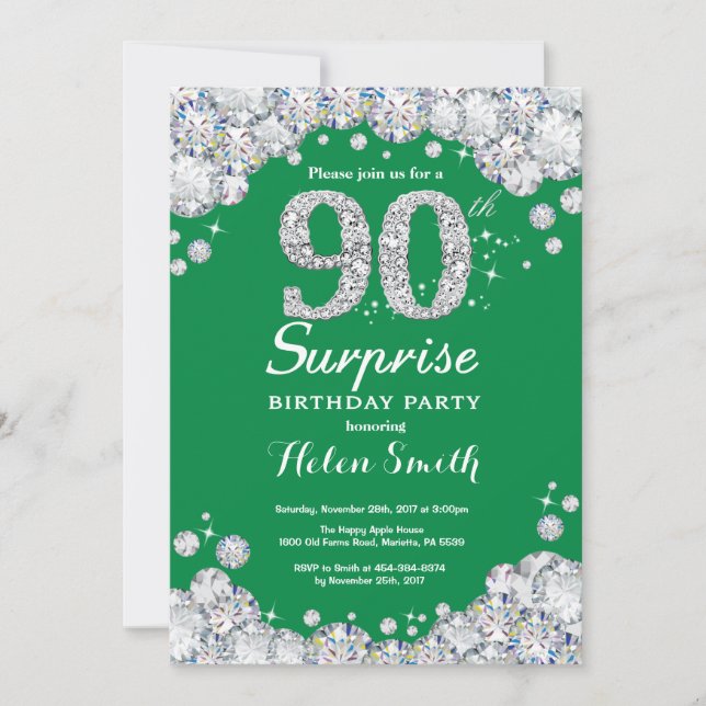 Invitation Surprise 90e anniversaire Diamant vert et argent (Devant)