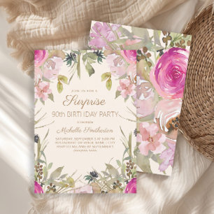 Invitation Surprise 90e Anniversaire Fleurs Rose V