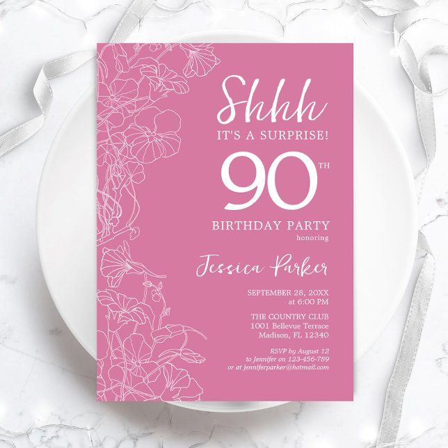 Invitation Surprise 90e anniversaire - Floral Pink (Créateur téléchargé)