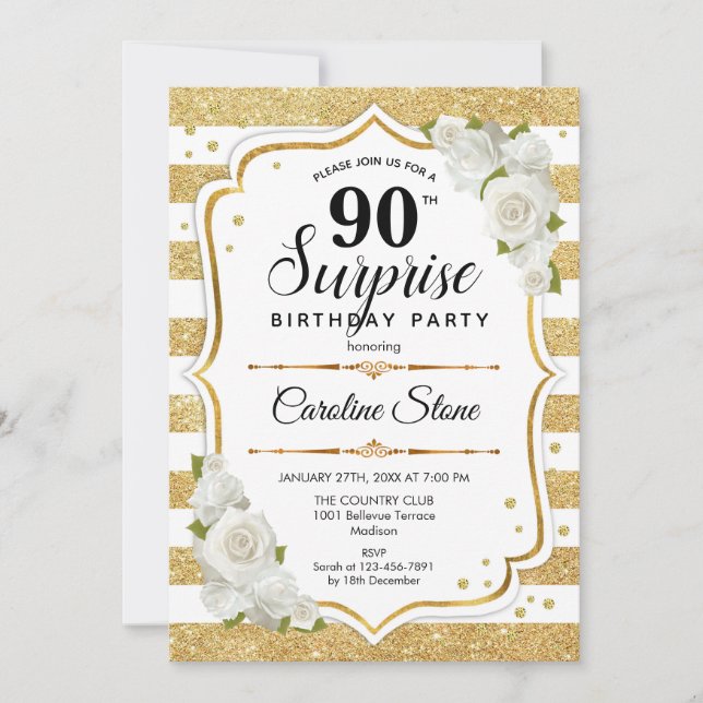 Invitation Surprise 90e anniversaire - Gold White (Devant)