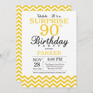 Invitation surprise 90e anniversaire Jaune Chevron