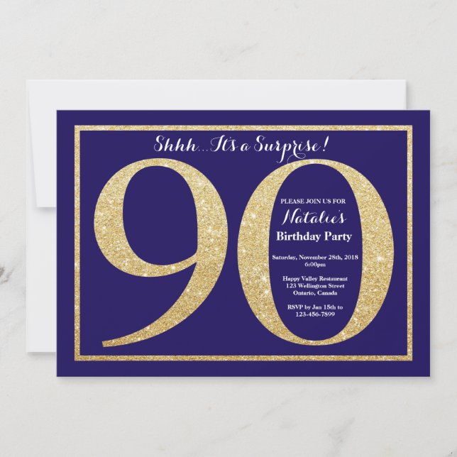 Invitation Surprise 90e anniversaire Marine Blue and Gold Par (Devant)