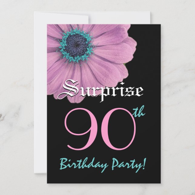 Invitation SURPRISE 90e anniversaire Modèle rose Daisy (Devant)