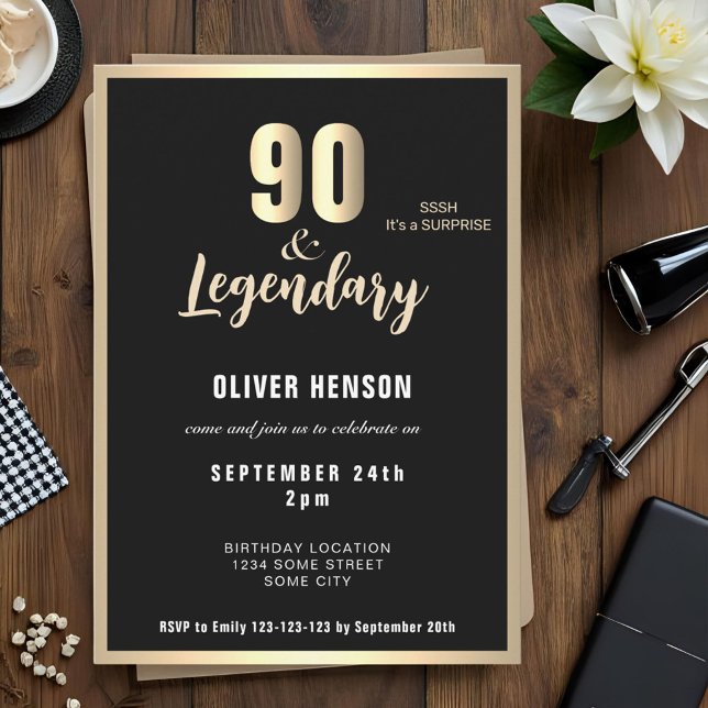 Invitation Surprise 90e anniversaire Moderne Métallic Or  (Créateur téléchargé)