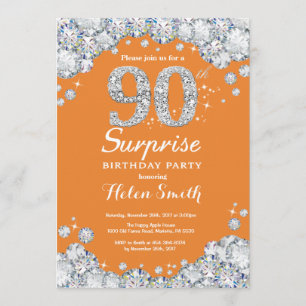 Invitation Surprise 90e anniversaire Orange and Silver Diamon