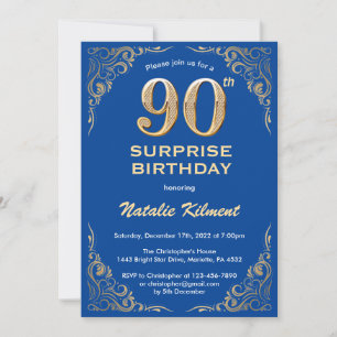 Invitation Surprise 90e anniversaire Parties scintillant bleu