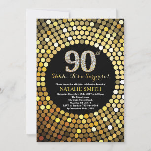 Invitation Surprise 90e anniversaire Parties scintillant noir