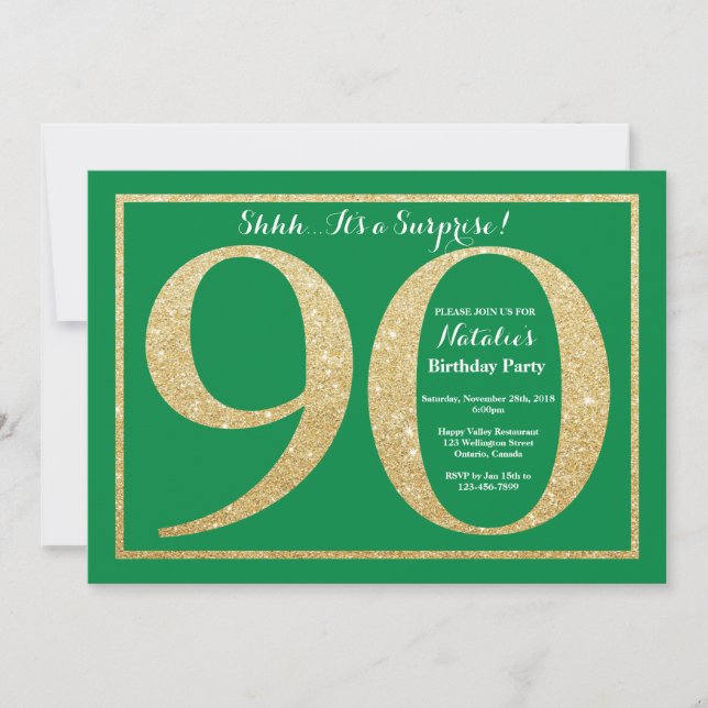 Invitation Surprise 90e anniversaire Parties scintillant vert (Devant)
