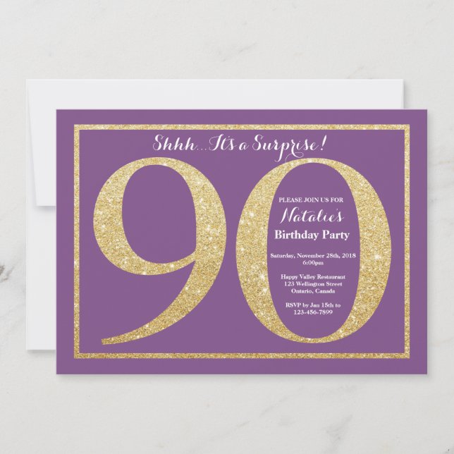 Invitation Surprise 90e anniversaire Parties scintillant viol (Devant)