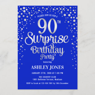 Invitation Surprise 90e fête d'anniversaire - Argent & Royal 