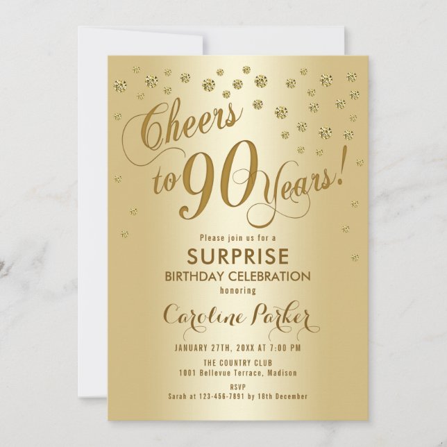 Invitation Surprise 90e fête d'anniversaire - Gold (Devant)