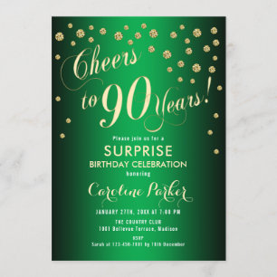 Invitation Surprise 90e fête d'anniversaire - Gold Green
