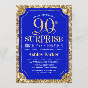 Invitation Surprise 90e fête d'anniversaire - Gold Royal Blue