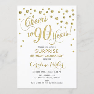Invitation Surprise 90e fête d'anniversaire - Gold White