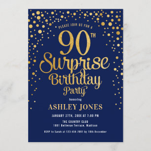 Invitation Surprise 90e fête d'anniversaire - Marine & Gold