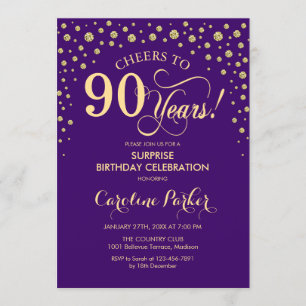 Invitation Surprise 90e fête d'anniversaire - Purple Gold