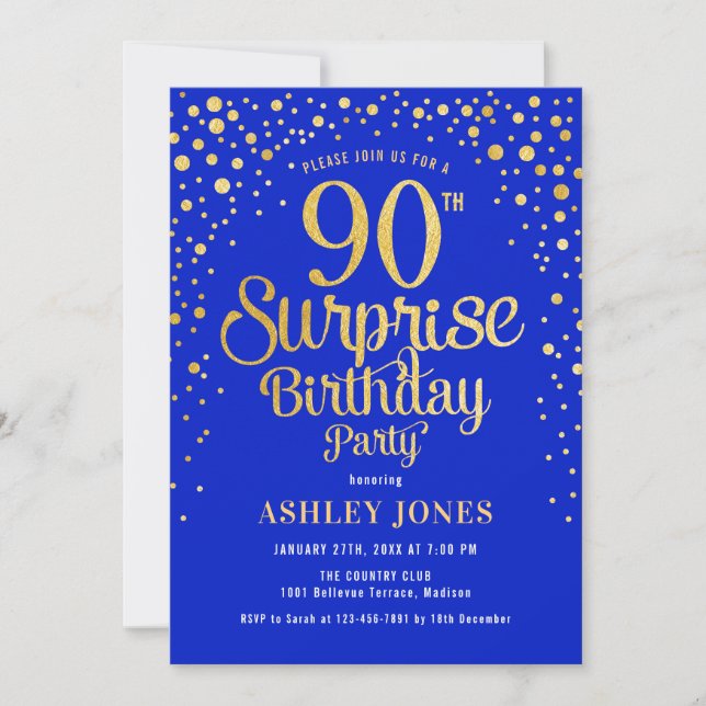 Invitation Surprise 90e fête d'anniversaire - Royal Blue & Go (Devant)