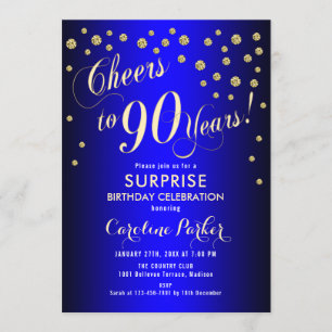 Invitation Surprise 90e fête d'anniversaire - Royal Blue Gold