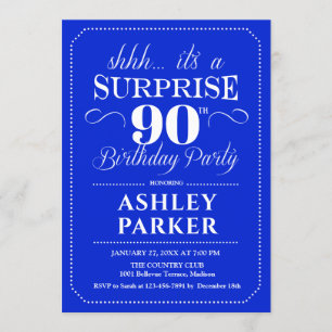 Invitation Surprise 90e fête d'anniversaire - Royal Blue Whit