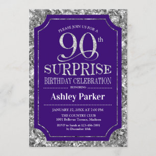 Invitation Surprise 90e fête d'anniversaire - Silver Purple