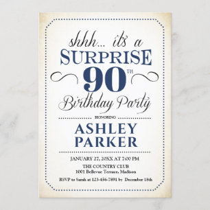 Invitation Surprise 90e fête d'anniversaire - White Navy