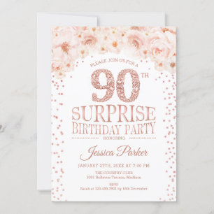 Invitation Surprise 90e fête d'anniversaire - White Rose Gold