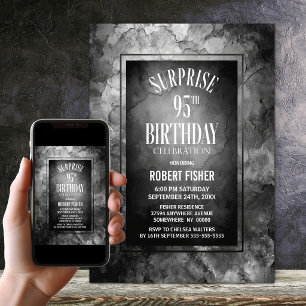Invitation Surprise 95e anniversaire en pierre d'ardoise gris