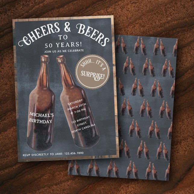 Invitation Surprise Acclamations et Bières 50e Anniversaire (Surprise Cheers and Beers 50th Birthday Invitation)