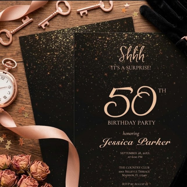 Invitation Surprise Agate Or Noir pour 50e Anniversaire  (Créateur téléchargé)