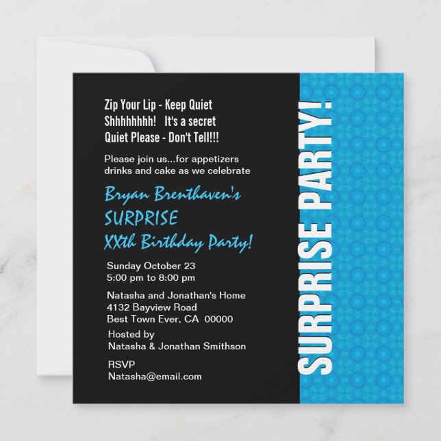 Invitation SURPRISE Année Anniversaire Moderne Turquoise Blue (Devant)