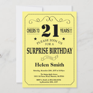 Invitation Surprise Anniversaire 21 Ans Noir et Jaune