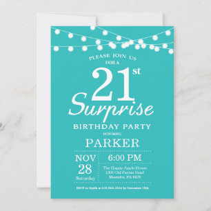 Invitation Surprise Anniversaire 21 Ans Sarcelle Aqua Turquoi