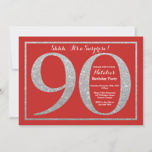 Invitation Surprise Anniversaire 90 ans Paillettes Rouges et 