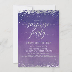 Invitation Surprise Anniversaire - Aquarelle, Argent